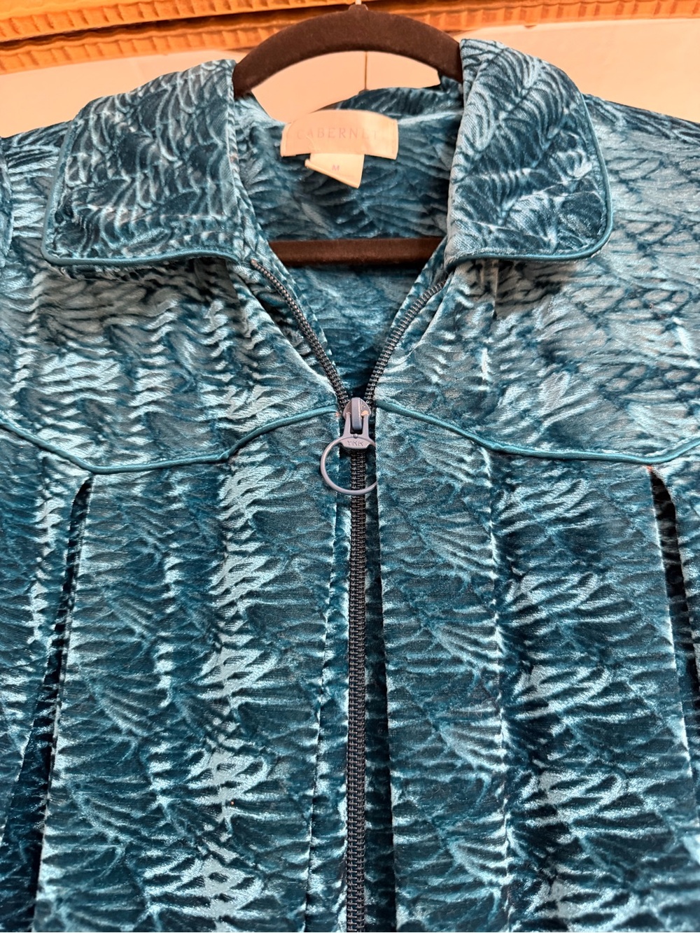 Cabernet Teal Patterned Zip-Front Long Robe - Picture 3 of 4